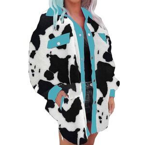 Turquoise Trim Black & White Cow Print Shacket